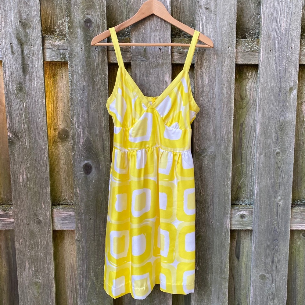 Yellow and White Silk Dress with pockets